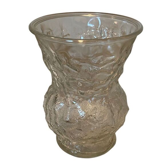 Vintage Large Vase Clear Crinkle Glass 8” - Picture 1 of 9
